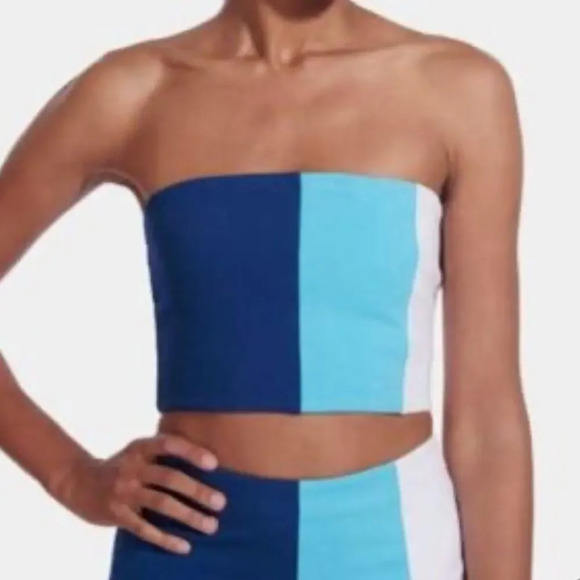 STAUD Dakota Tube Top NWT Colorblock‎ Strapless Crop Twilight & Amalfi White XL - Picture 1 of 5